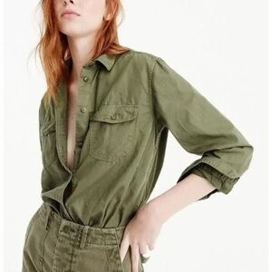J. Crew Cotton Boyfriend Utility Shirt Distressed Fatigue (Olive)Size S
